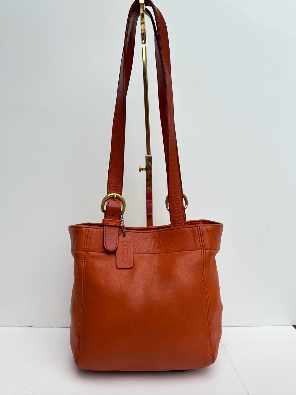 Vtg 90s Coach Soho Waverly Buckle Tote 4157 Tangerine Orange Leather Bag USA